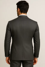 Terno Slim Masculino Cinza Risca de Giz em Poliviscose