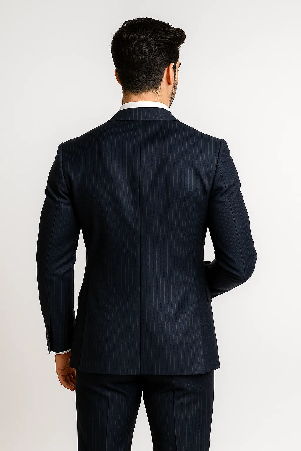 Terno Slim Masculino Azul Petróleo Risca de Giz em Poliviscose