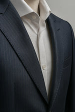 Terno Slim Masculino Azul Petróleo Risca de Giz em Poliviscose