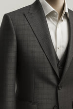 Terno Slim Masculino Preto Xadrez Lapela de Bico em Poliviscose