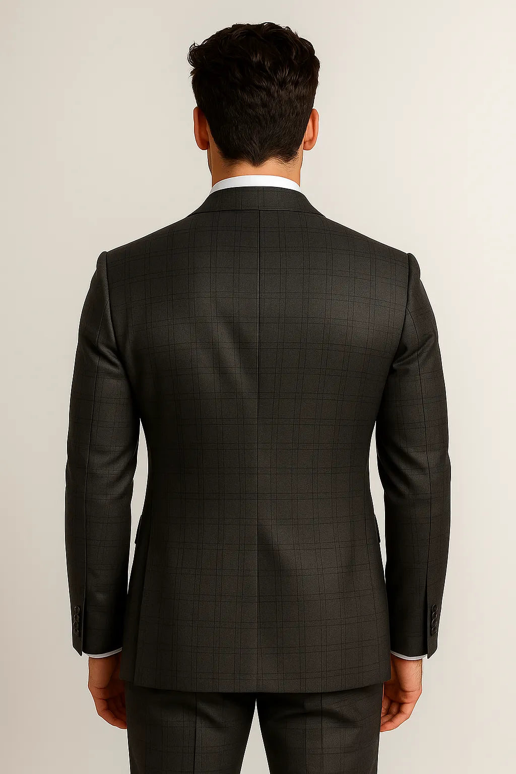 Terno Slim Masculino Preto Xadrez Lapela de Bico em Poliviscose