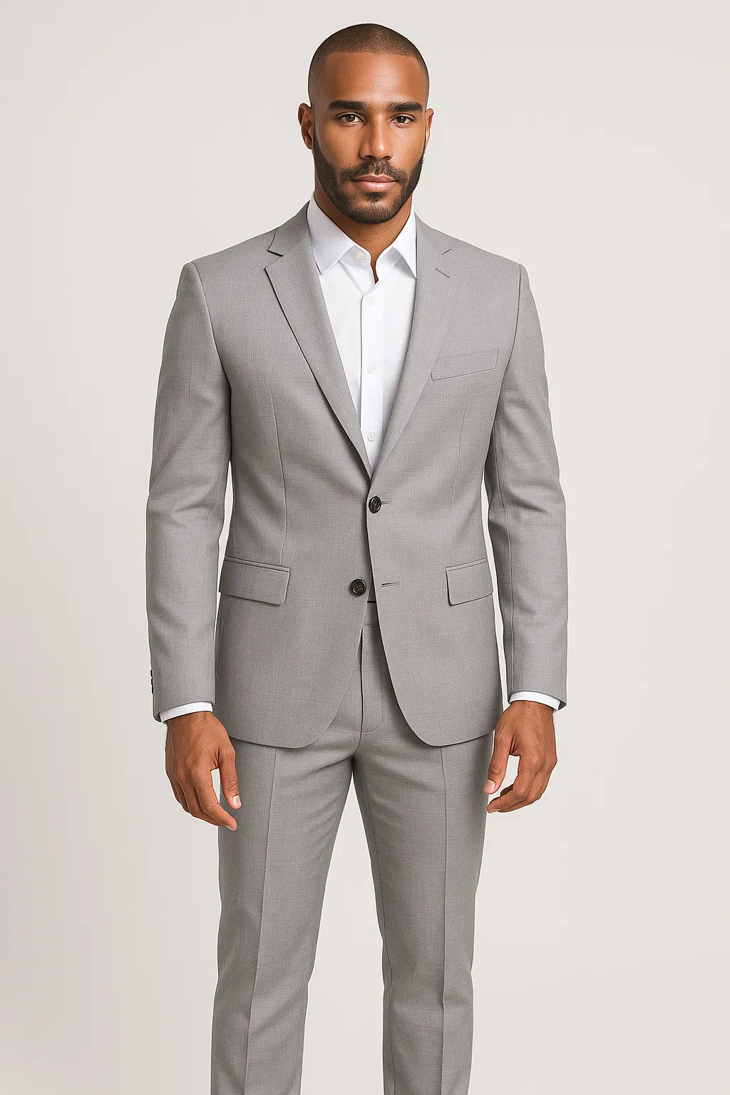 Terno Slim Masculino Cinza Mesclado em Poliviscose