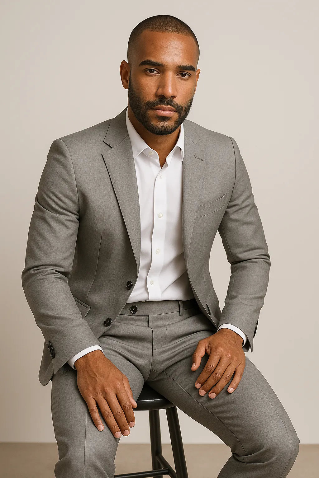 Terno Slim Masculino Cinza Mesclado em Poliviscose