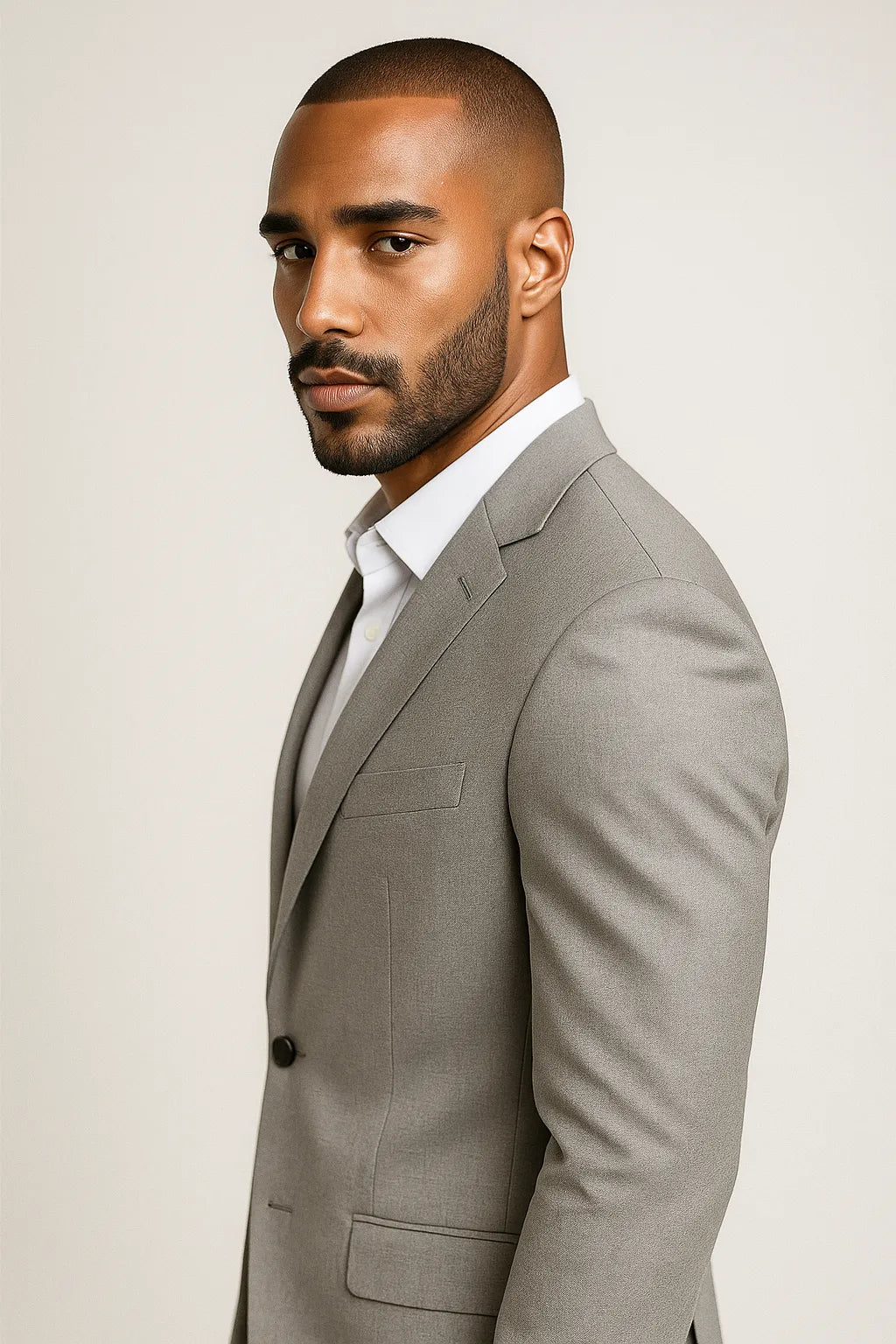 Terno Slim Masculino Cinza Mesclado em Poliviscose