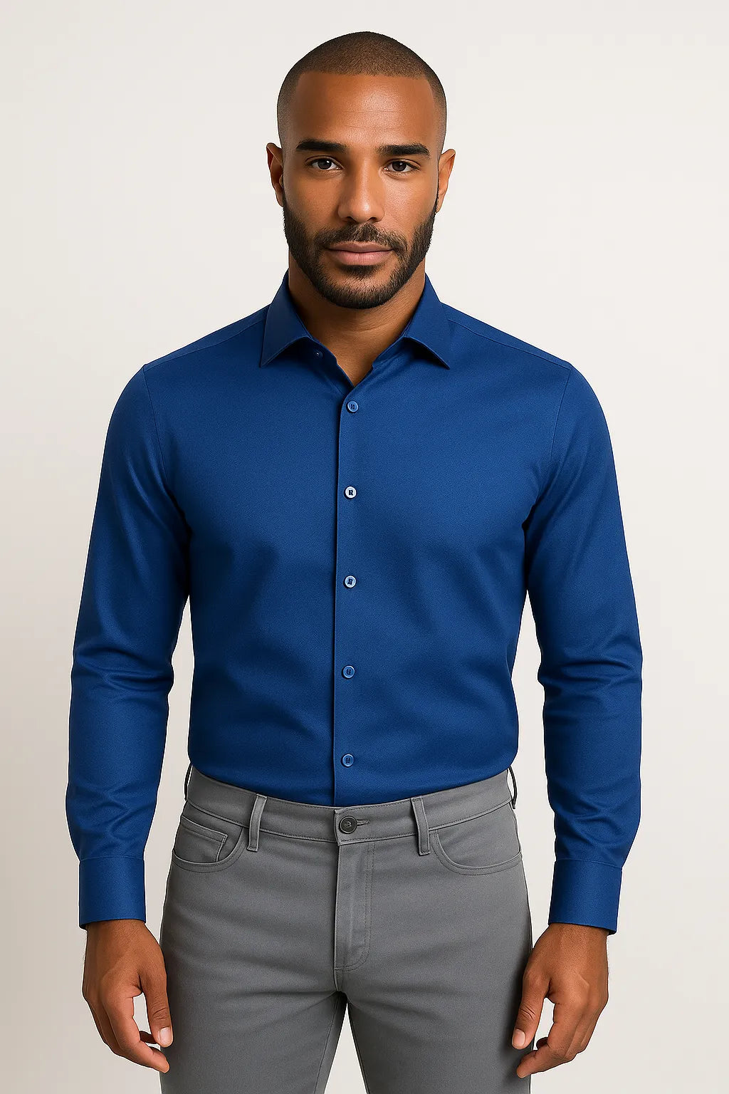 Camisa Social Slim Premium Azul Royal Acetinado