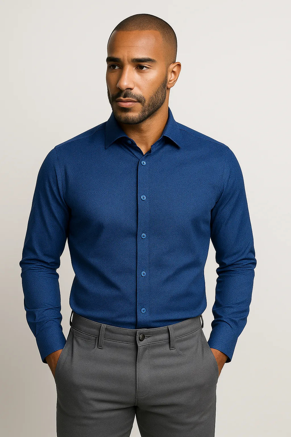 Camisa Social Slim Premium Azul Royal Acetinado