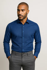 Camisa Social Slim Premium Azul Royal Acetinado