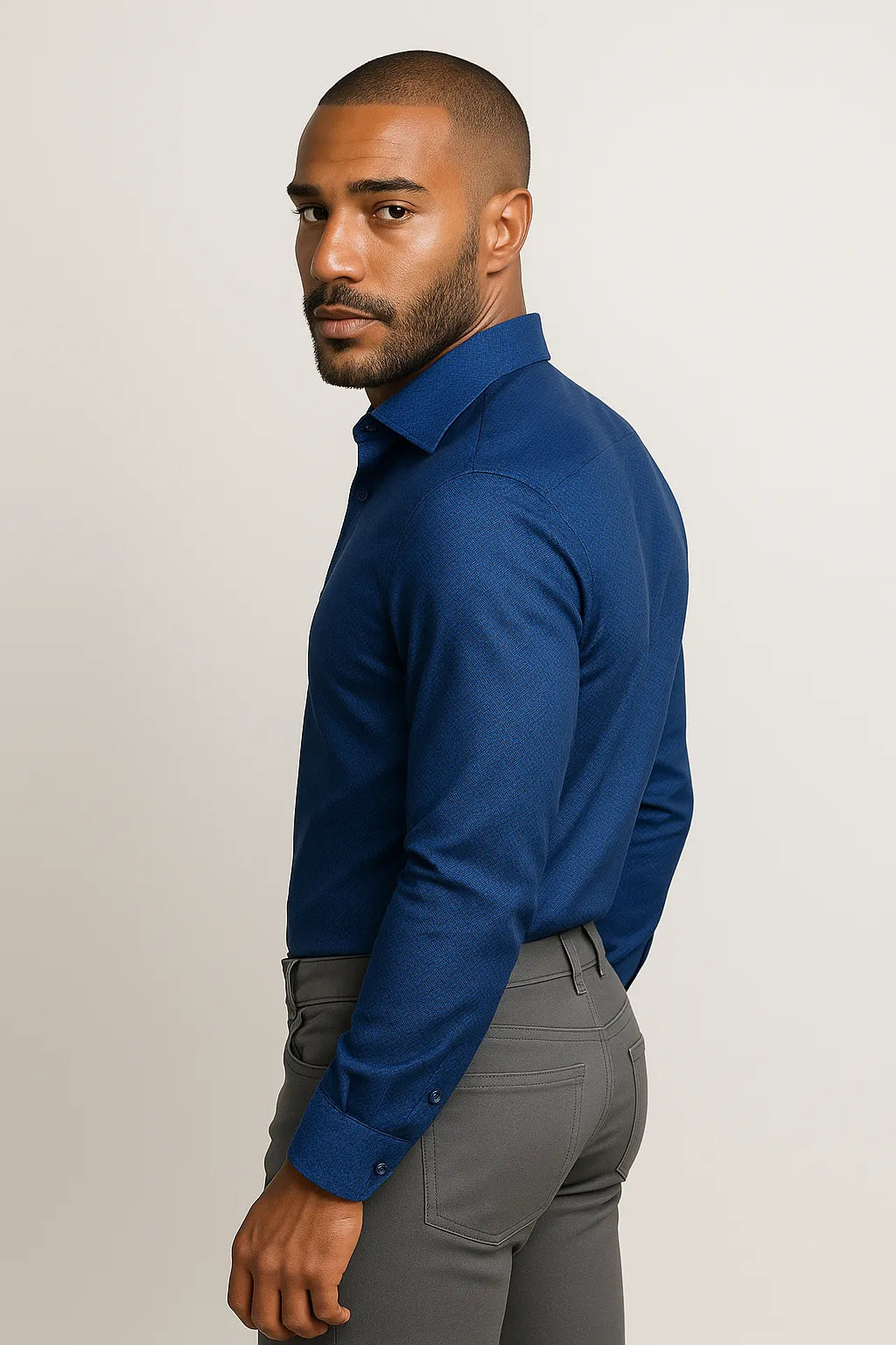 Camisa Social Slim Premium Azul Royal Acetinado