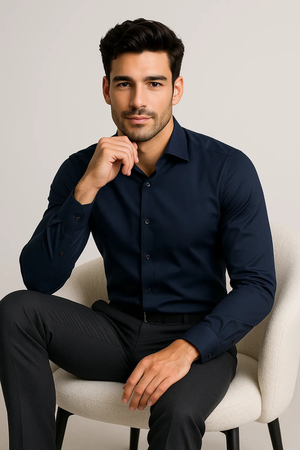 Camisa Social Slim Premium Azul Marinho com Elastano