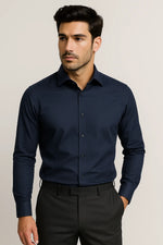 Camisa Social Slim Premium Azul Marinho com Elastano