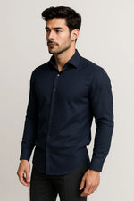 Camisa Social Slim Premium Azul Marinho com Elastano