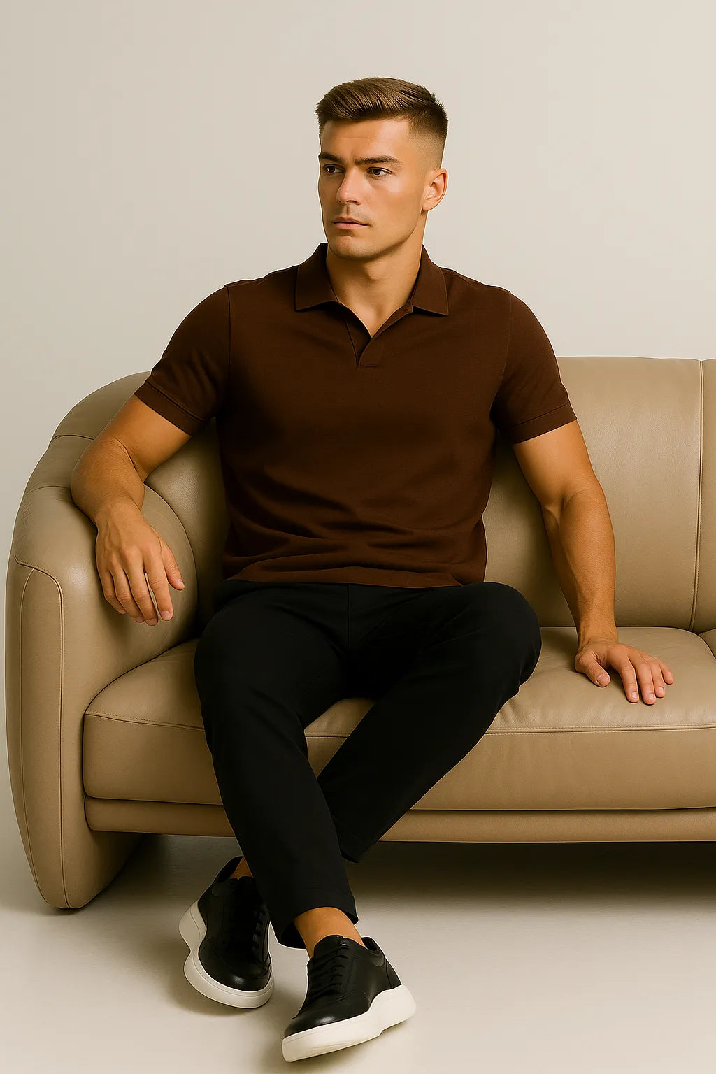 Camisa Polo Slim em Algodão Premium com Gola V