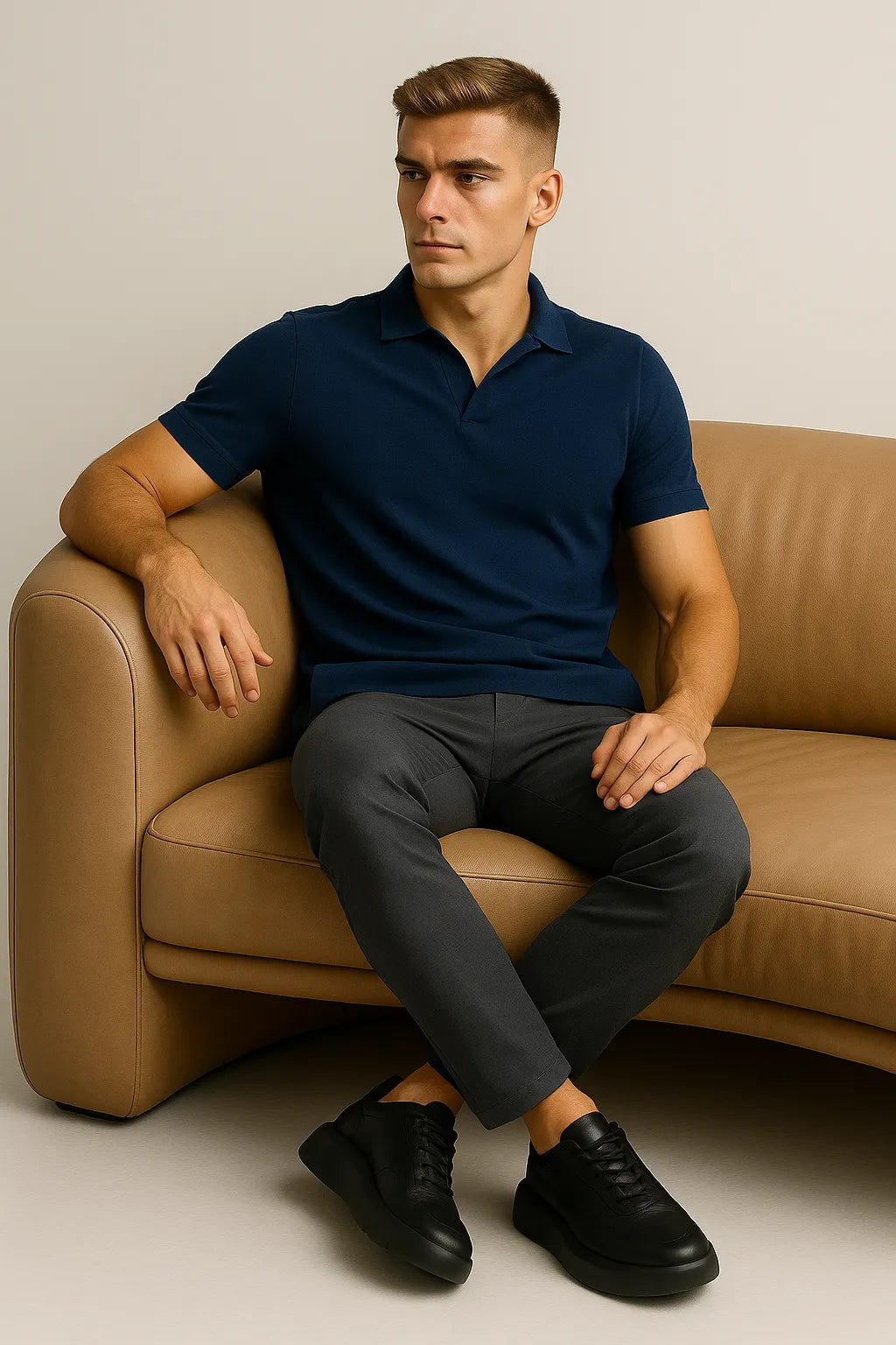 Camisa Polo Slim em Algodão Premium com Gola V