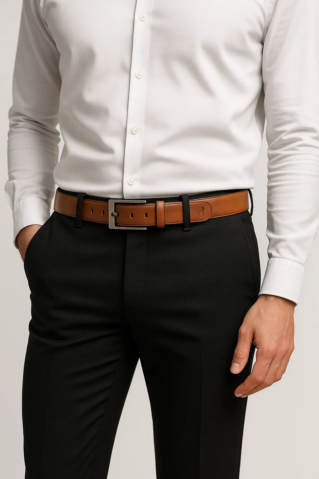 Cinto Social Masculino em Couro Legítimo com Fivela Ônix Escovada