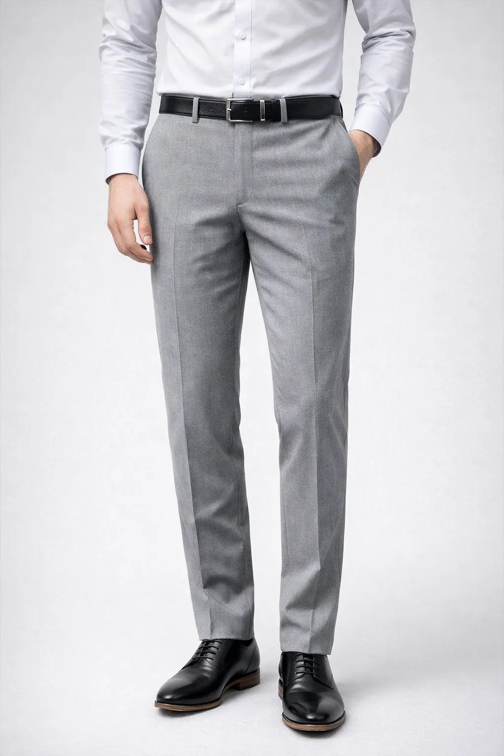 Calça Social Masculina Cinza em Poliéster Premium