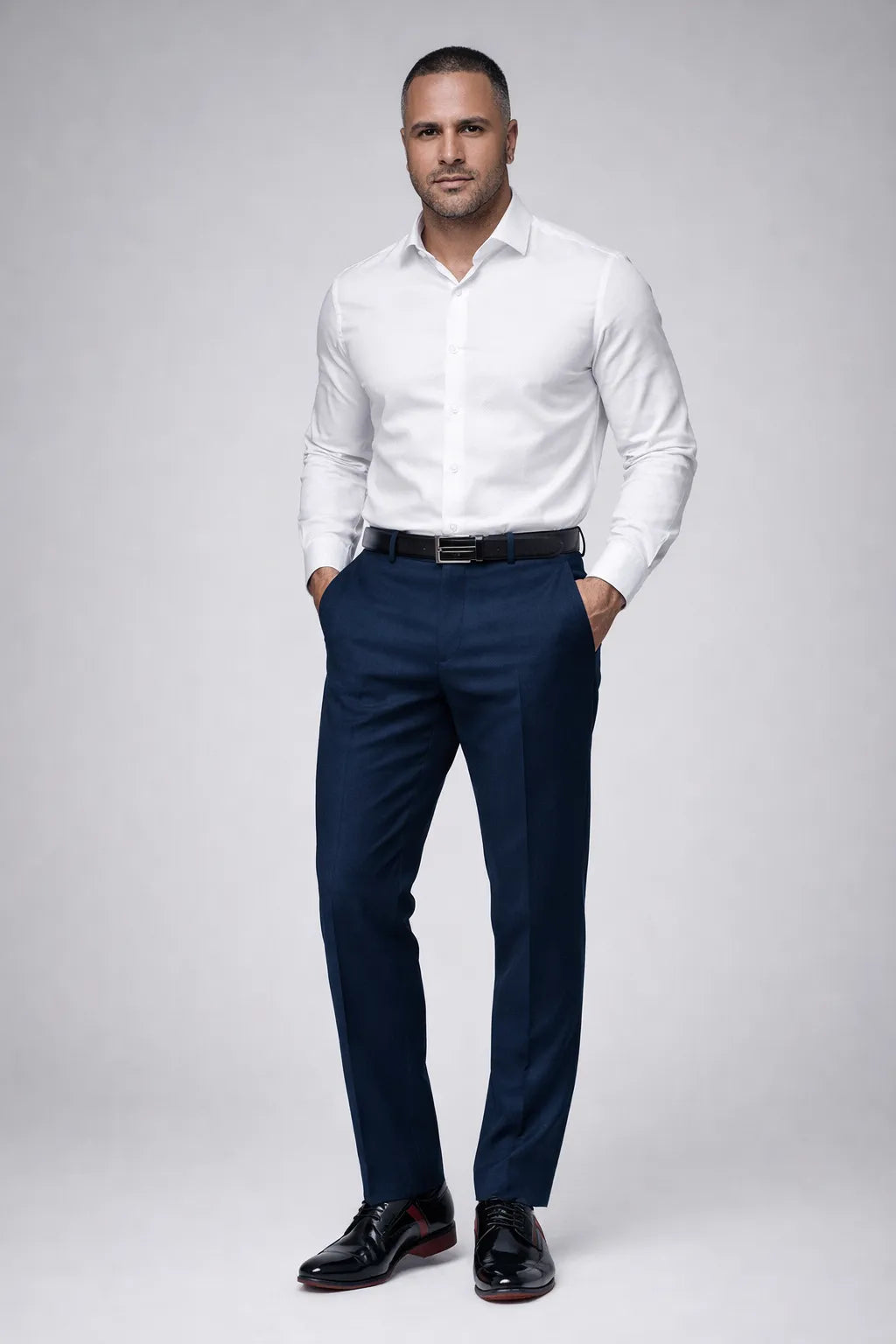 Calça Social Masculina Azul Marinho em Poliéster Premium