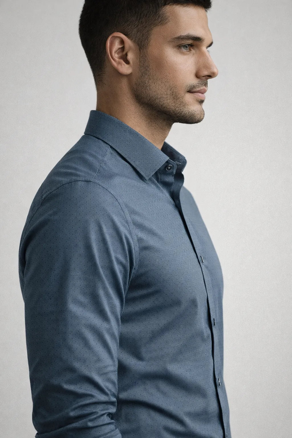 Camisa Social Slim Texturizada em Poliéster e Algodão