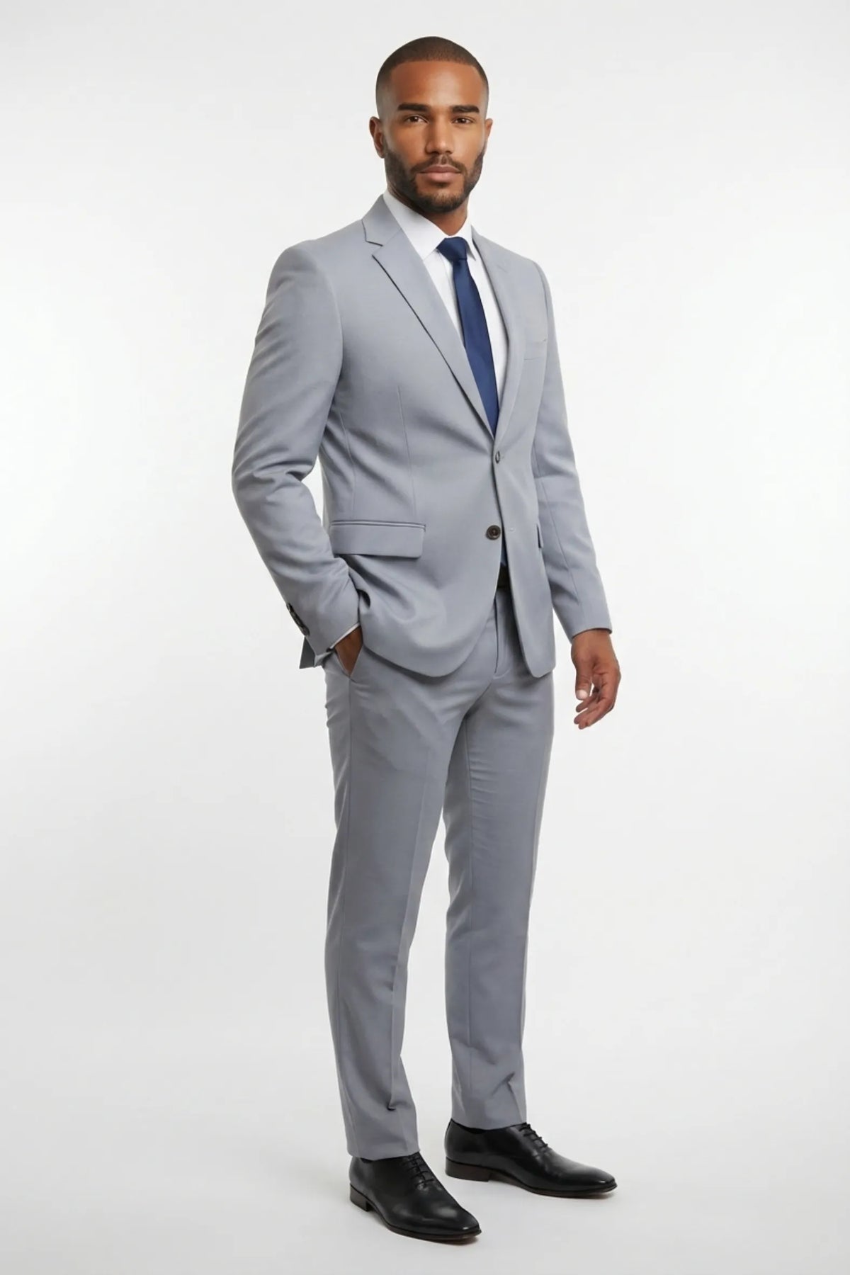 Terno Masculino Poliéster Semi Slim Cinza Claro