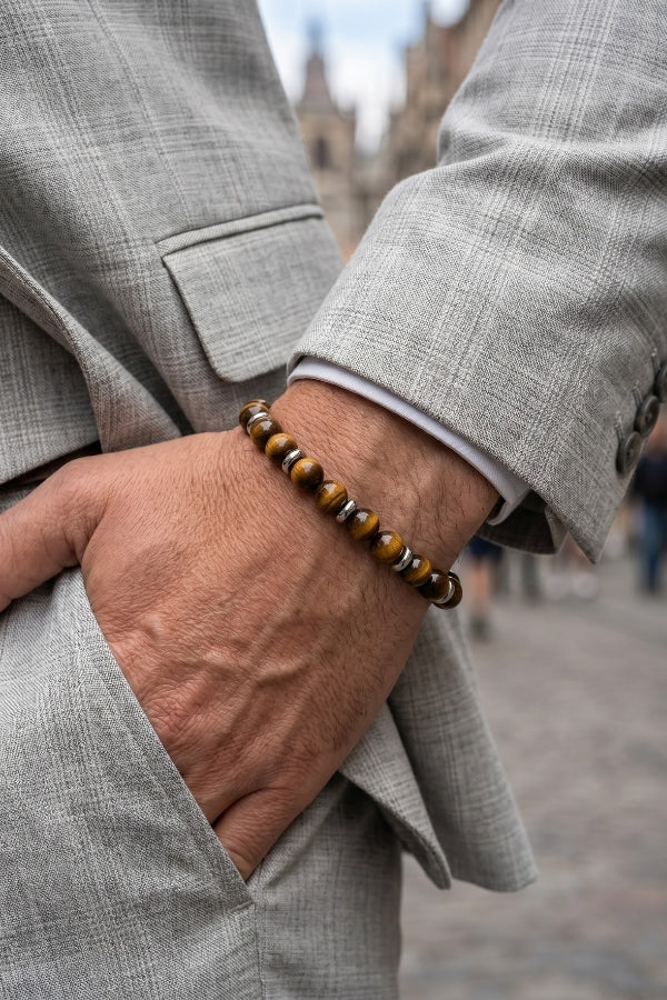 Pulseira Masculina Olho de Tigre em Aço Inoxidável