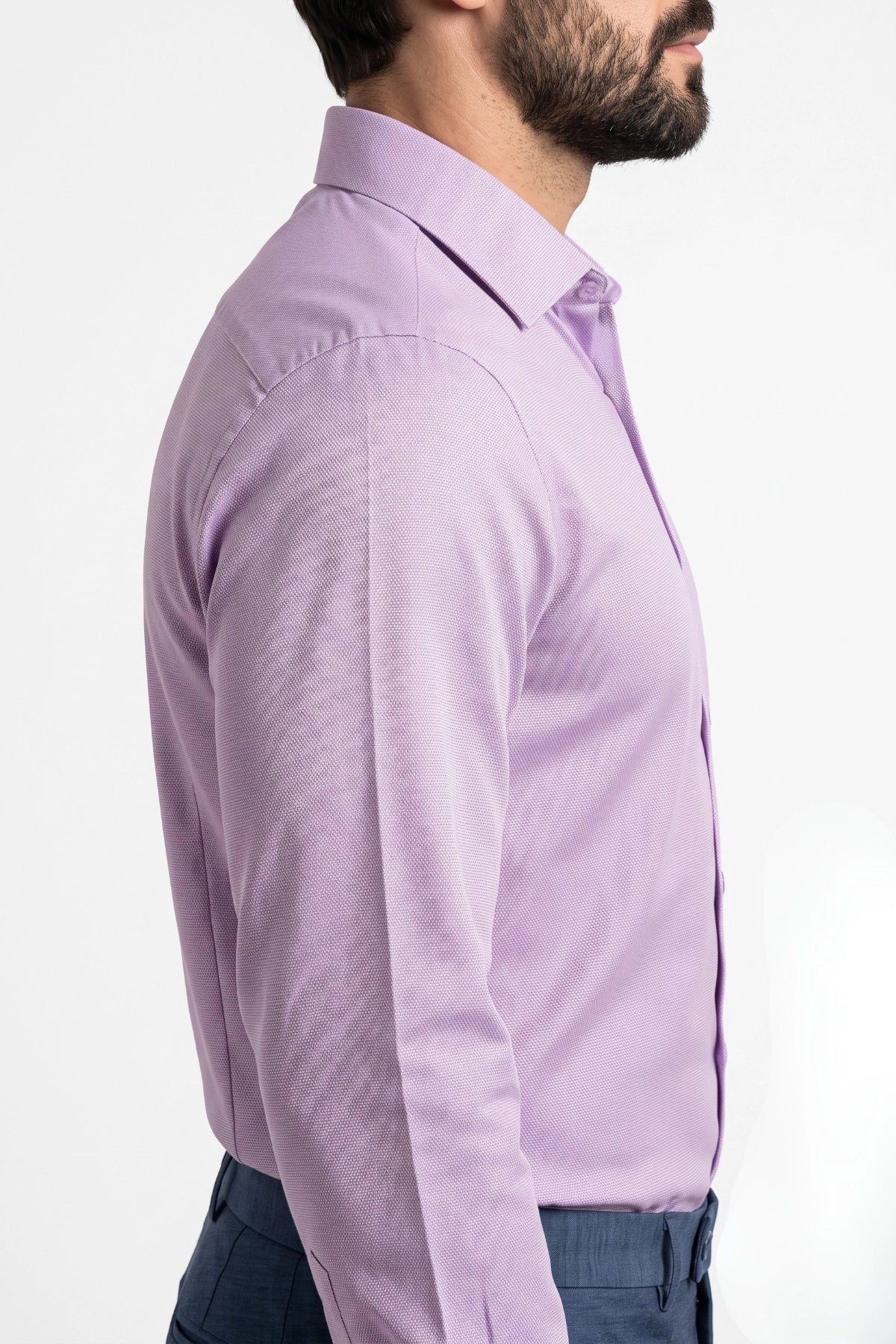 Camisa Social Masculina Tradicional Lilás Microtexturizada