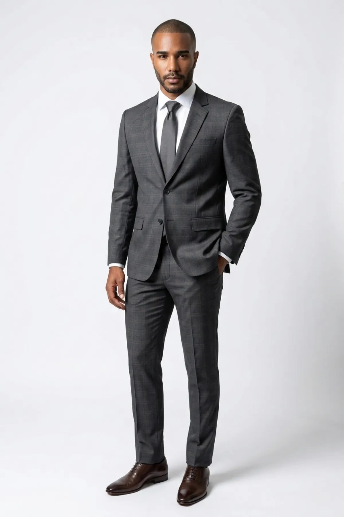 Terno Masculino Grafite Príncipe de Gales Semi Slim