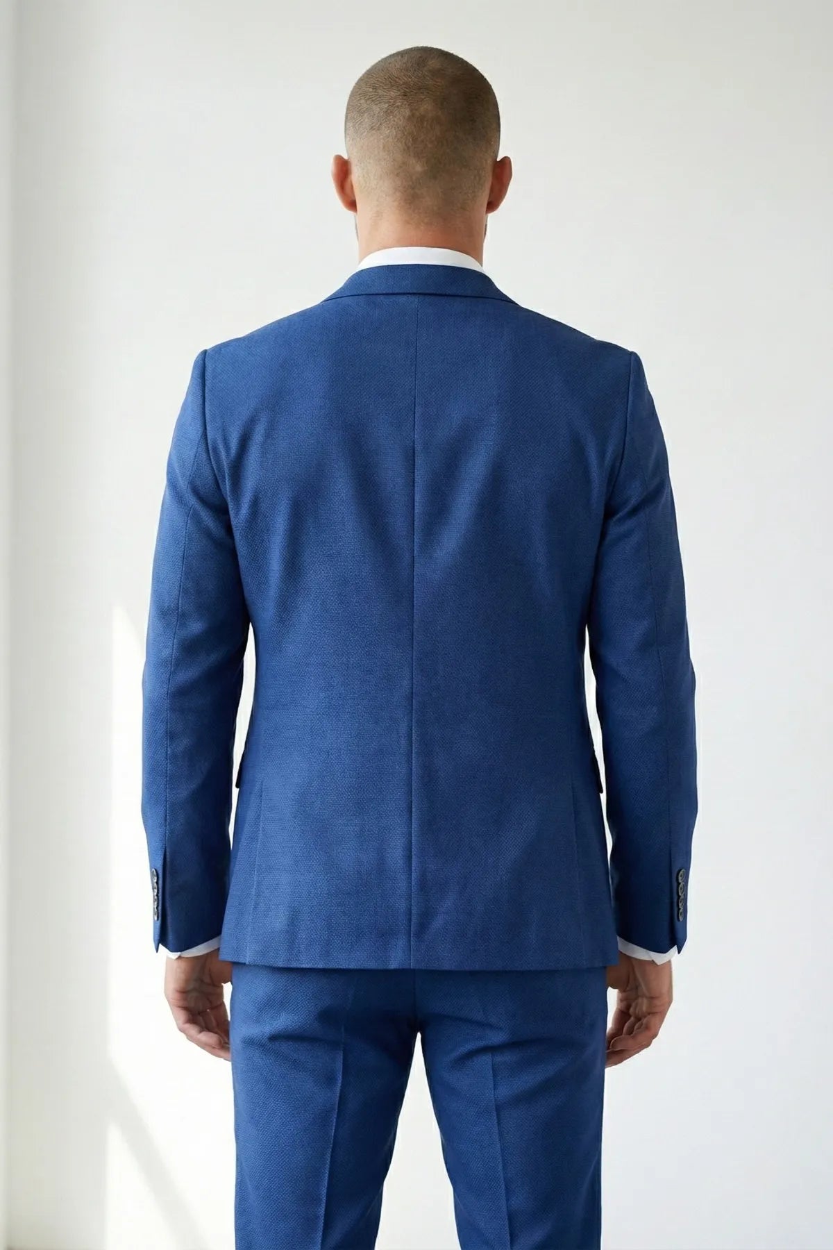 Terno Masculino Poliéster Semi Slim Azul Texturizado