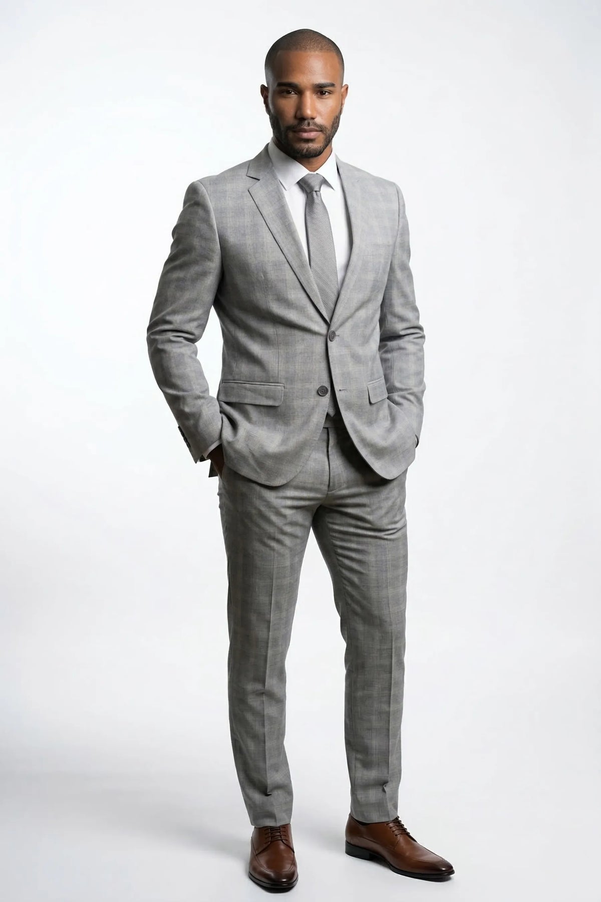 Terno Masculino Grigio Príncipe de Gales Semi Slim