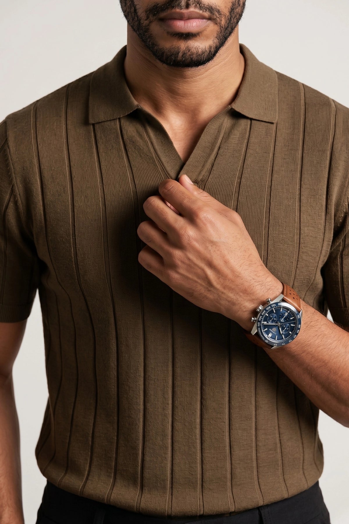 Camisa Polo Masculina Tricot Canelada Gola V