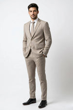 Terno Slim Masculino Bege Mesclado em Poliviscose