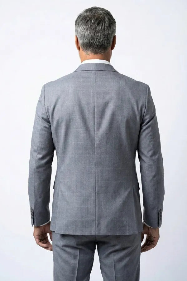 Terno Masculino Poliéster Semi Slim Cinza Xadrez