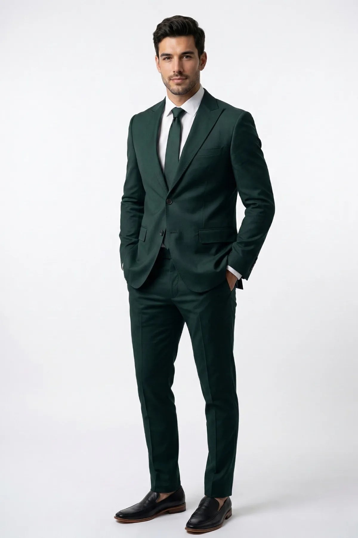 Terno Slim Masculino Verde Escuro em Poliviscose