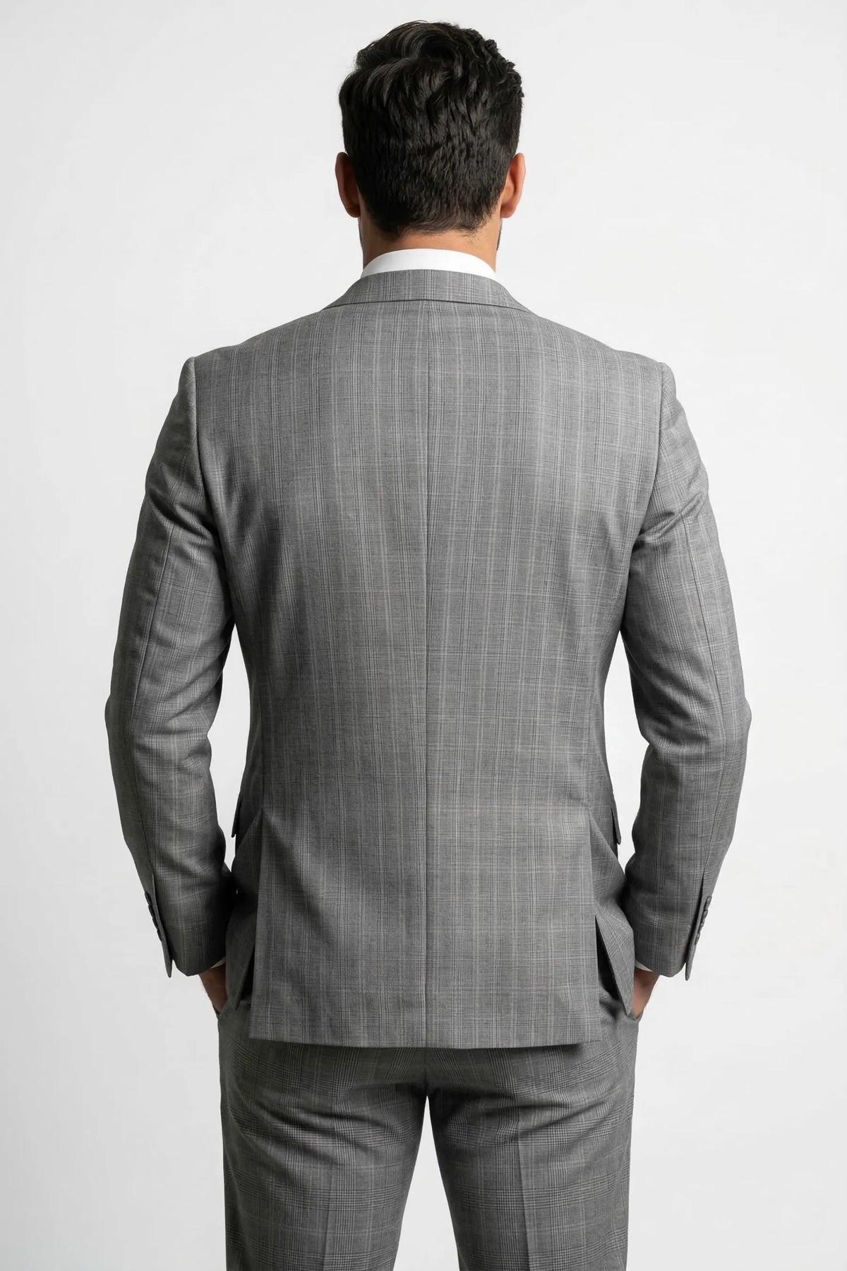 Terno Masculino Príncipe de Gales em Poliviscose Cinza Escuro