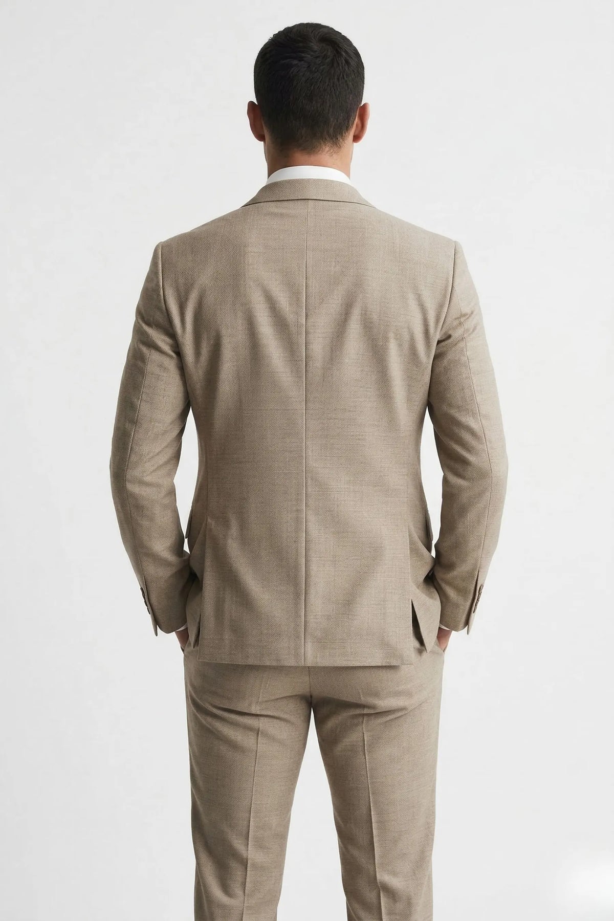 Terno Slim Masculino Bege Mesclado em Poliviscose