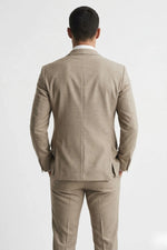 Terno Slim Masculino Bege Mesclado em Poliviscose