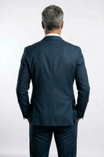 Terno Slim Masculino Azul Petróleo Risca de Giz em Poliviscose