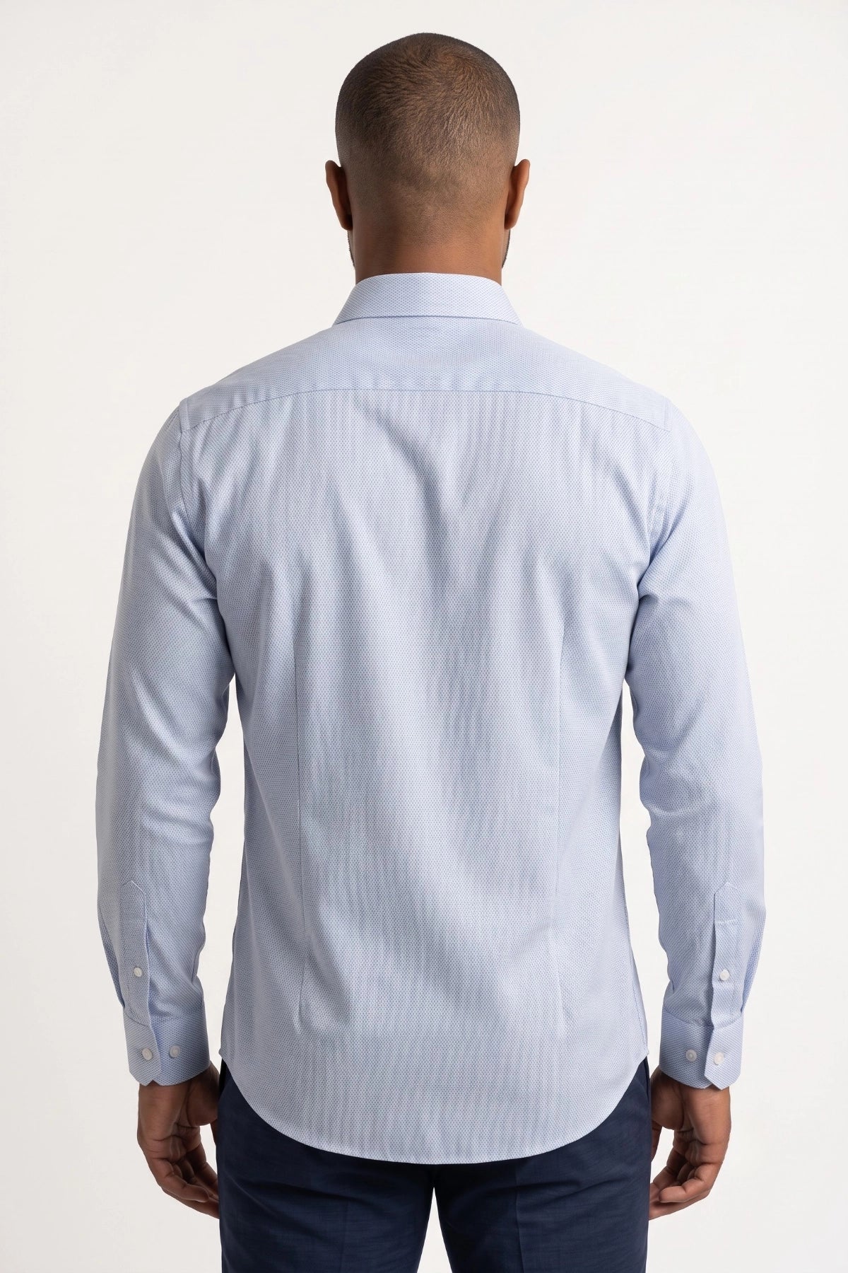 Camisa Social Masculina Tradicional Azul Microtexturizada