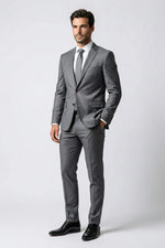 Terno Masculino Poliéster Semi Slim Cinza