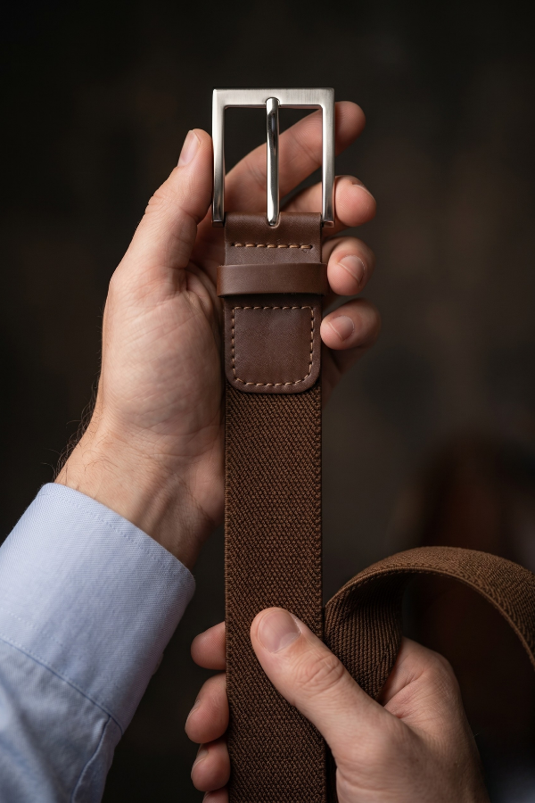 Cinto Masculino Casual em Couro Legítimo com Elástico