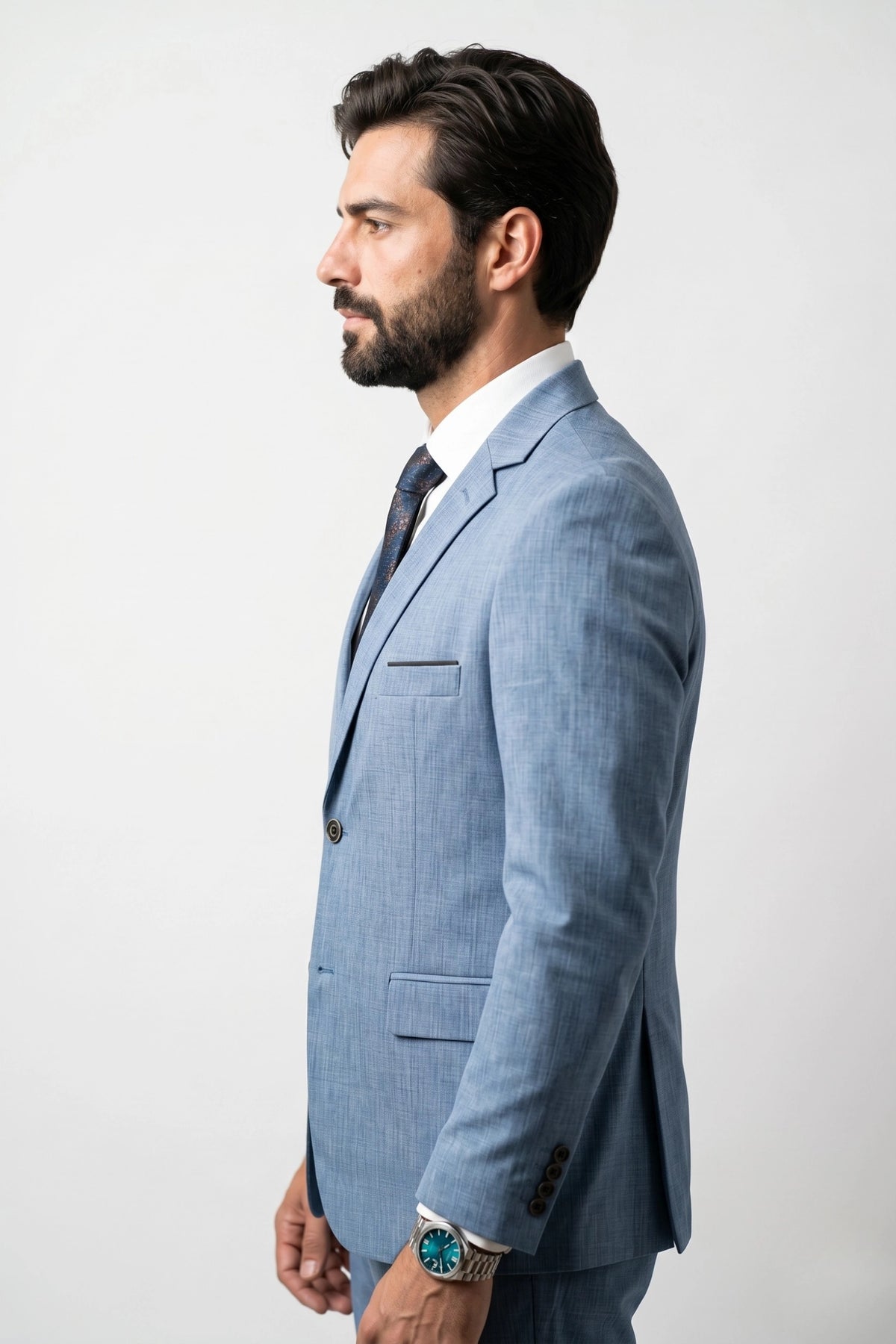 Terno Masculino Melange Semi Slim Azul Claro