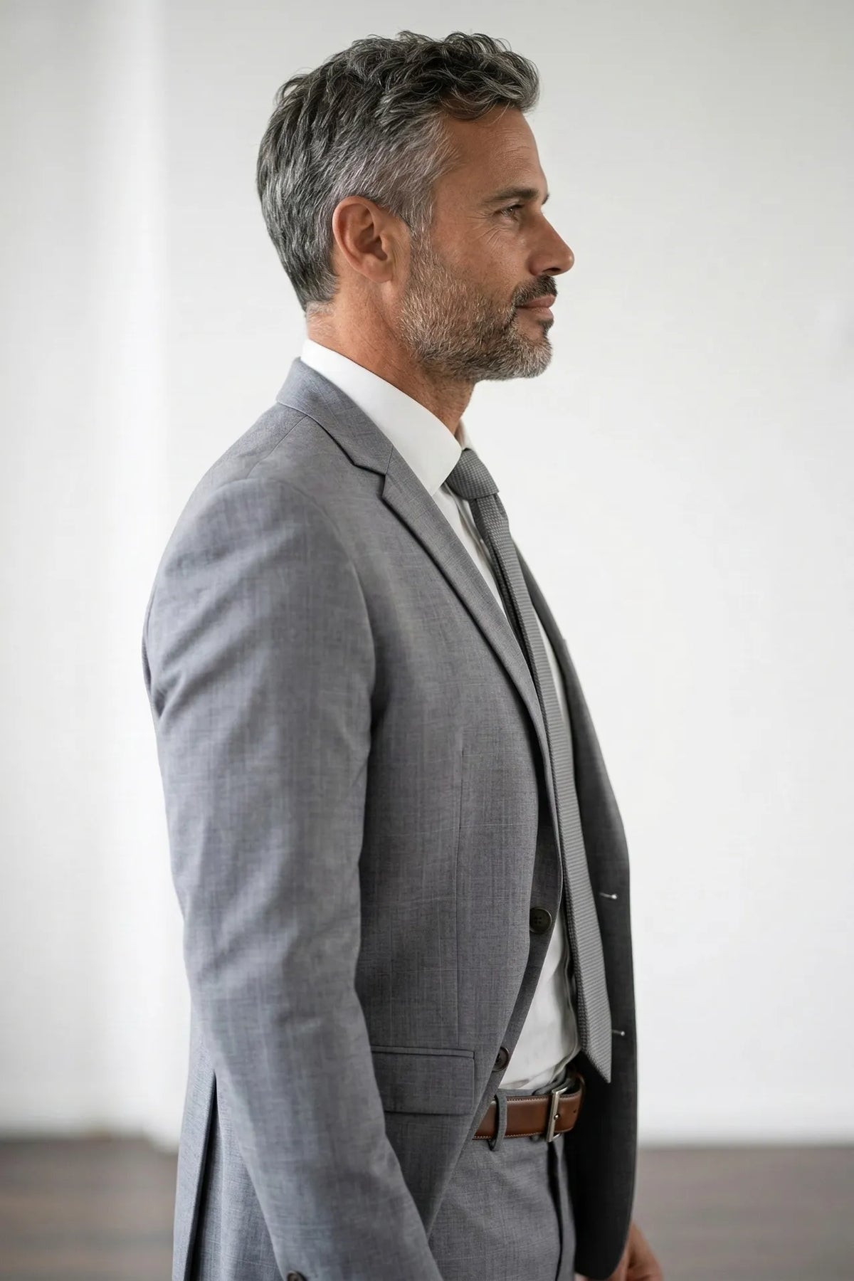 Terno Masculino Poliéster Semi Slim Cinza Xadrez