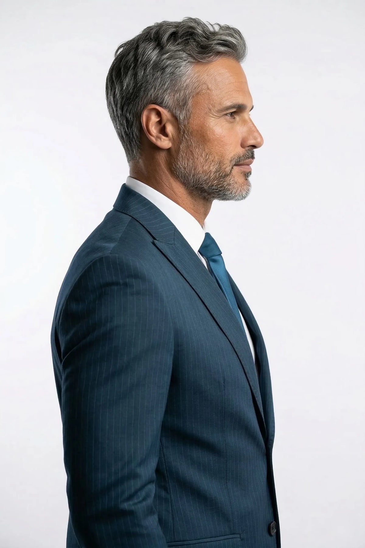 Terno Slim Masculino Azul Petróleo Risca de Giz em Poliviscose