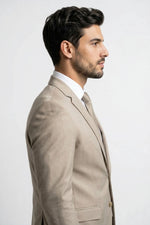 Terno Slim Masculino Bege Mesclado em Poliviscose