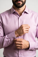 Camisa Social Masculina Tradicional Lilás Microtexturizada
