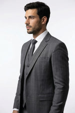 Terno Masculino Príncipe de Gales em Poliviscose Cinza Escuro