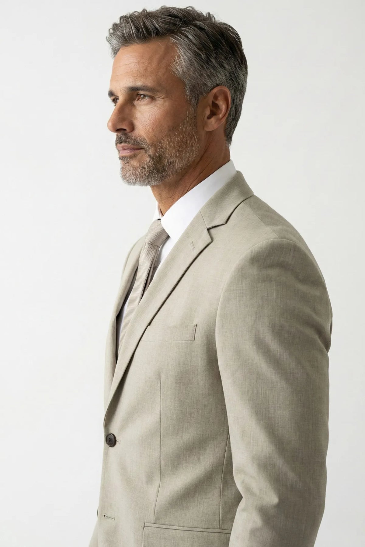 Terno Masculino Poliéster Semi Slim Areia Mesclado