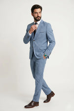 Terno Masculino Melange Semi Slim Azul Claro