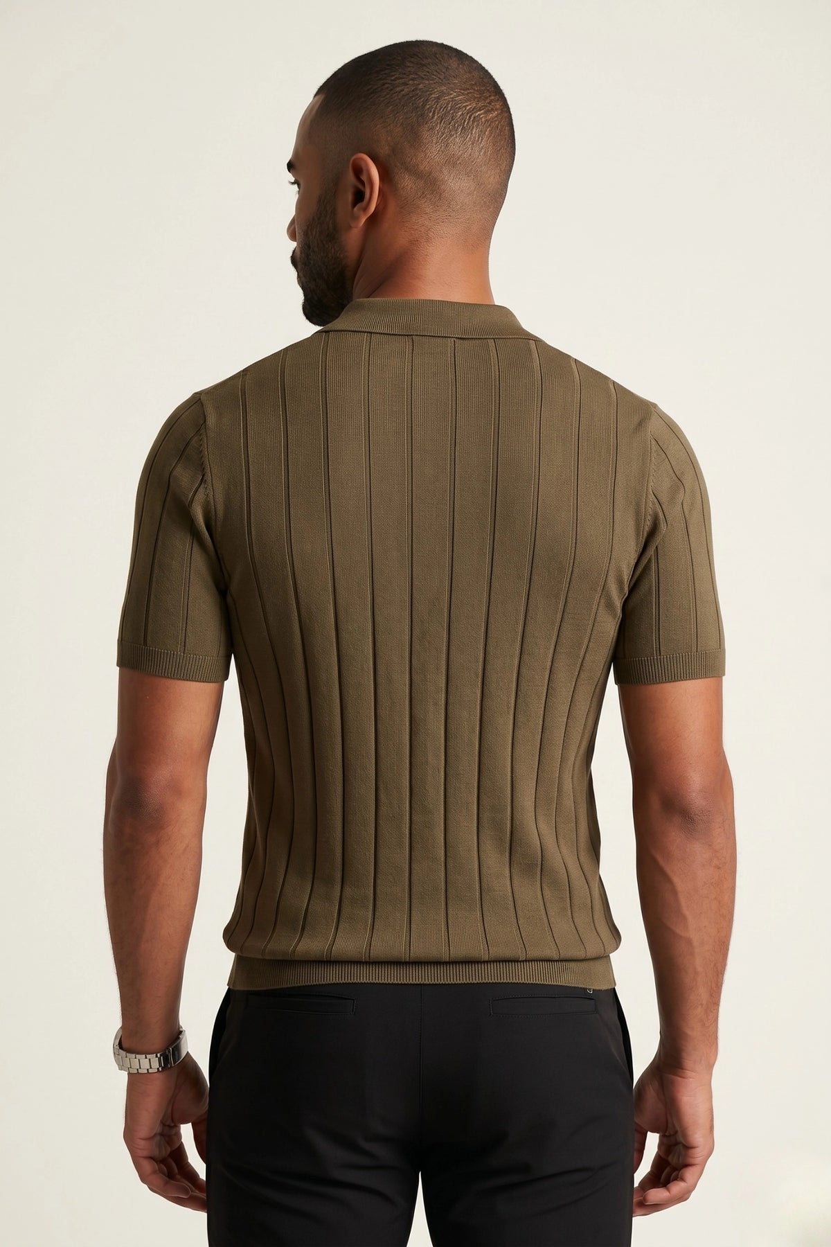 Camisa Polo Masculina Tricot Canelada Gola V
