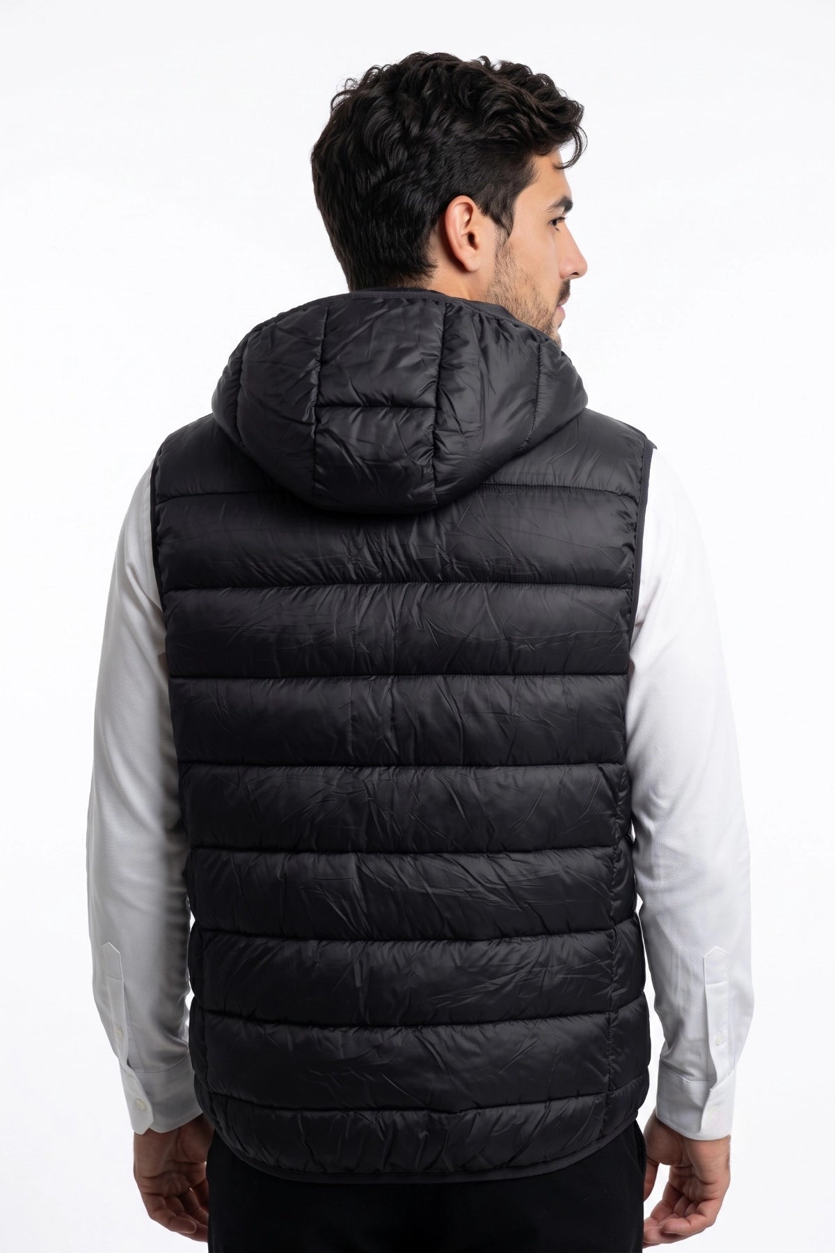 Colete Masculino Puffer Preto com Capuz Removível