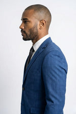 Terno Masculino Poliéster Semi Slim Azul Xadrez