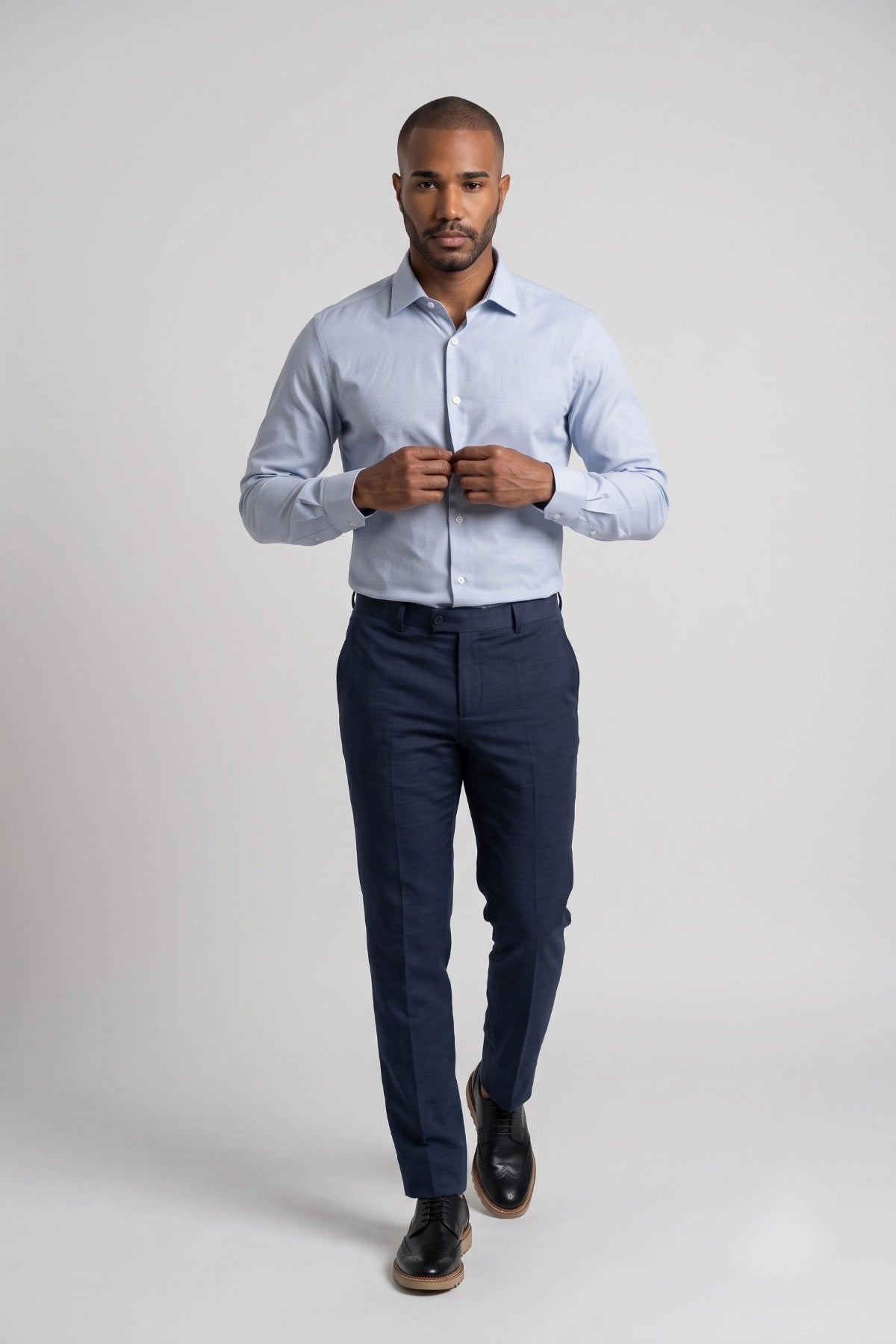 Camisa Social Masculina Tradicional Azul Microtexturizada